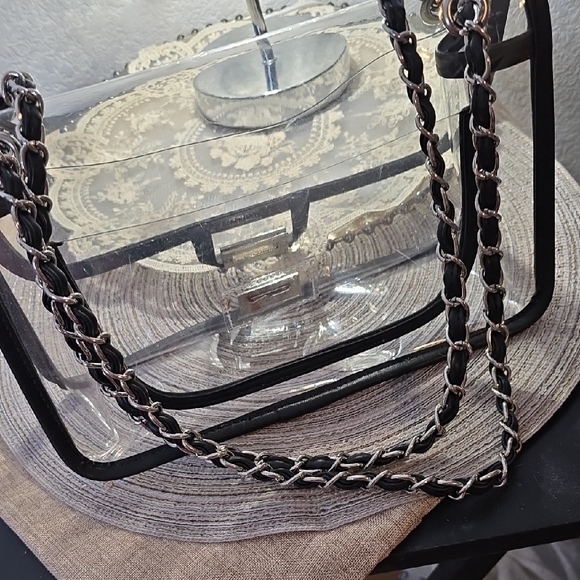 Black Transparent Shoulder Bag with Chain Strap - Picture 6 of 9